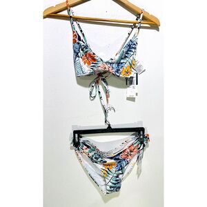 Roxy bikini set tropical floral vacation beach resort wear women XL New